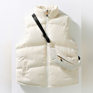 Ivory Corduroy Puffer Vest with Chest Bag